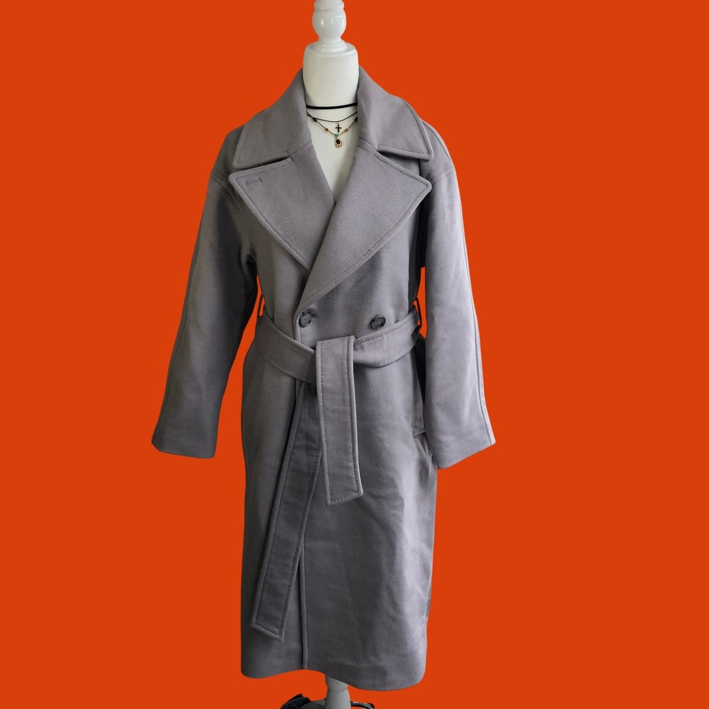 NWT $498 Club Monaco Womens Small Soft Lavender Wool Blend Tie Waist Wrap Coat